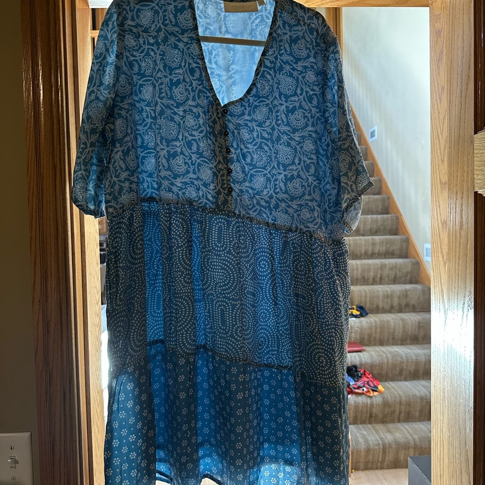 Reistor (Anthropologie) Blue Patterned Dress Plus size